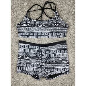 Tribal Bikini 2 Piece Swimsuit Womens 2XL Spaghetti Strap Crisscross Back